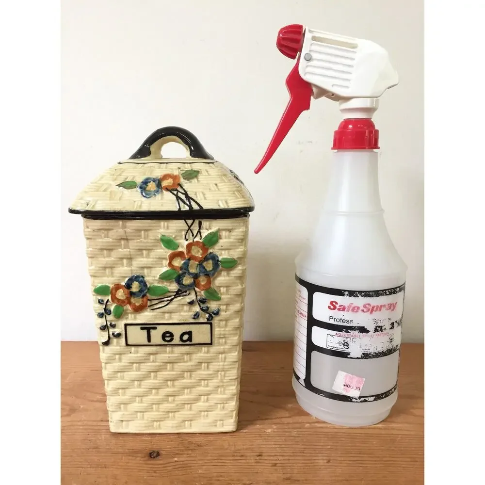 Vtg Hotta Yu Shoten Japan Japanese Basketweave Majolica Tea Jar Kitchen Canister
